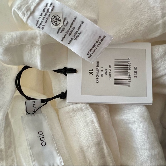 NWT Onia Men's Kai Linen Hooded Popover Shirt Top Off White Size XL Kaftan - Picture 7 of 9